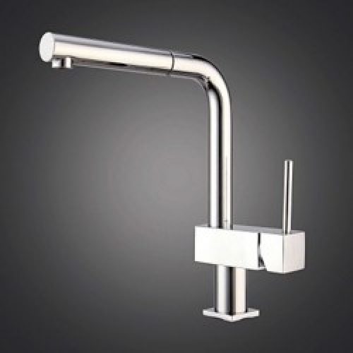 Robinet massif de cuisine, un design contemporain fini en métal chromé (spray démontable/Douche)