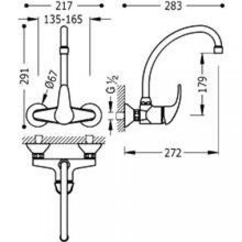 Robinet mural courbé MONO-TRES 2000