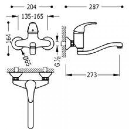 Robinet mural droit MONO-TRES 2000