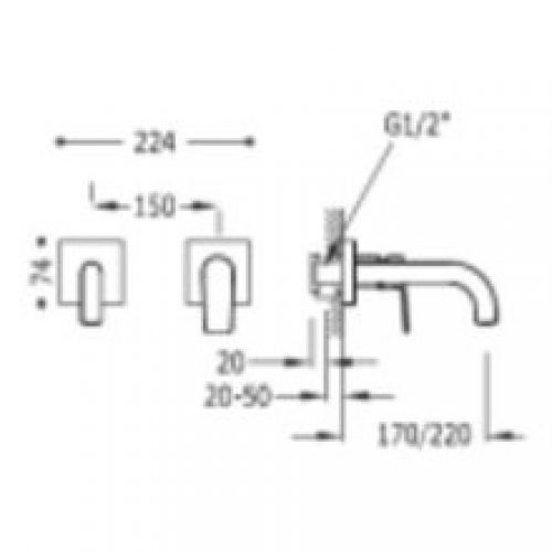 Robinet mural lavabo 2 parties PROJECT TRES