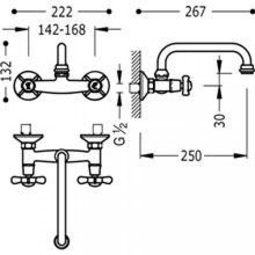 Robinet mural mélangeur manuel RETRO-TRES