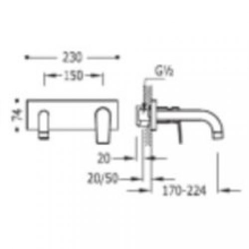 Robinet mural noir long pour lavabo PROJECT TRES