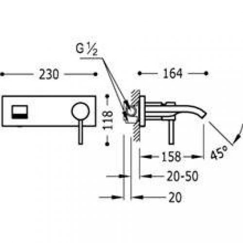 Robinet mural pour lavabo Alplus bec cascade