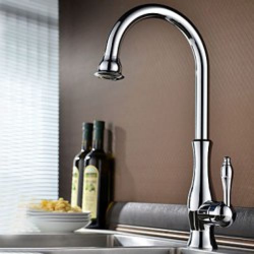 Robinet rotatif de cuisine contemporain finition en chrome et muni d’une seule poignée