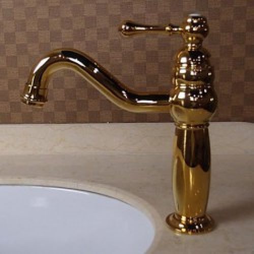 Robinet salle de bain couleur or, style contemporain fini en laiton