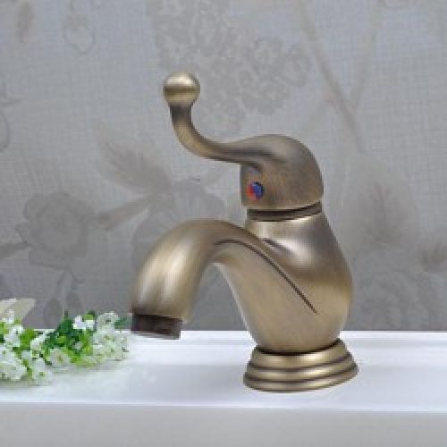 Robinet salle de bain (court) en cuivre et muni d’une poignée, robinet de style antique