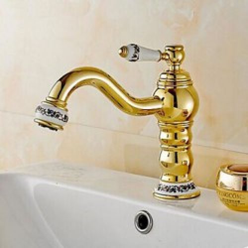 Robinet salle de bain à poignée unique en céramique avec motif fleuri, robinet contemporain fini en laiton (Ti-PVD)