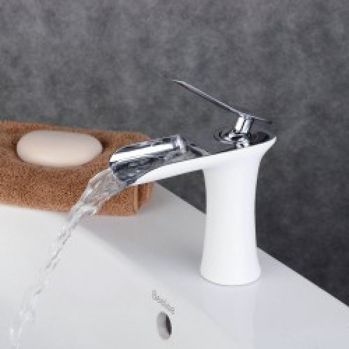 Robinets de lavabo, D’évier Robinets Bassin Cascade Mitigeur Blanc pour Salle de Bain