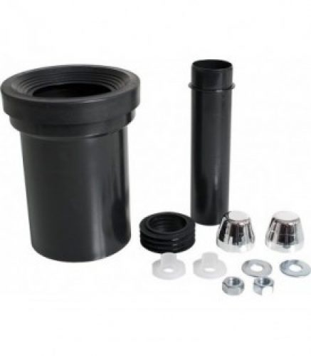 Robinetterie de branchement WC avec tuyau d&rsquo;ecoulement 110 mm et bouchon chrome