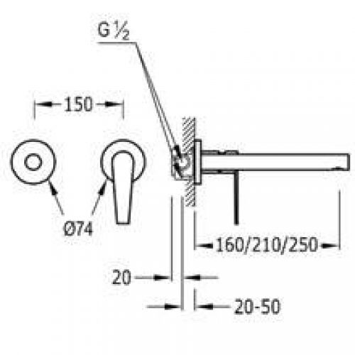 Robinetterie murale 2 centres 21 cm CLASS-TRES