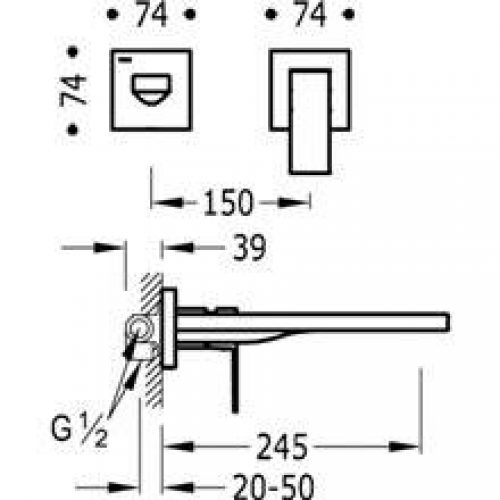 Robinetterie murale 2 centres 24,5 cm CUADRO-TRES