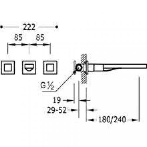 Robinetterie murale 3 centres 18 cm CUADRO-TRES