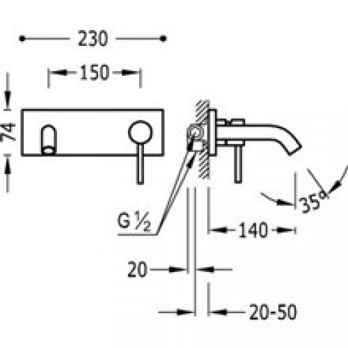 Robinetterie murale Acier BR TRES STUDY