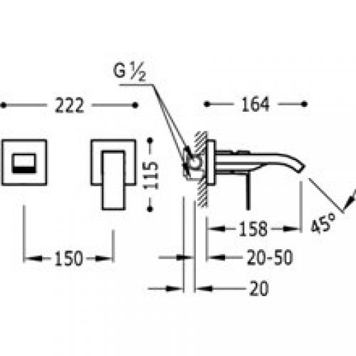 Robinetterie murale Cascade 2 parties CUADRO-TRES