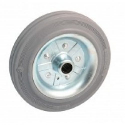 Roue à bandage caoutchouc gris – corps en tôle – roulement rouleaux