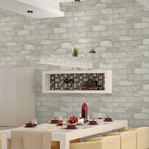 Rouleau de papier peint contemporain à motif de briques en gris