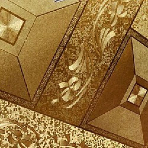 Rouleau de papier peint contemporain à motif géométrique en métal doré