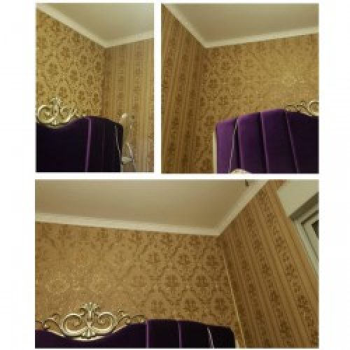 Rouleau Papier Peint PVC Vinyle Damassé murale Doré Avec rayure