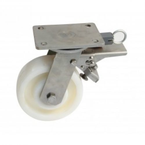 Roulette à platine inox pivotante à blocage directionnel – Mecano