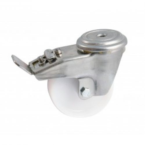 Roulette polyamide sur oeil inox pivotant à frein – chape renforcée