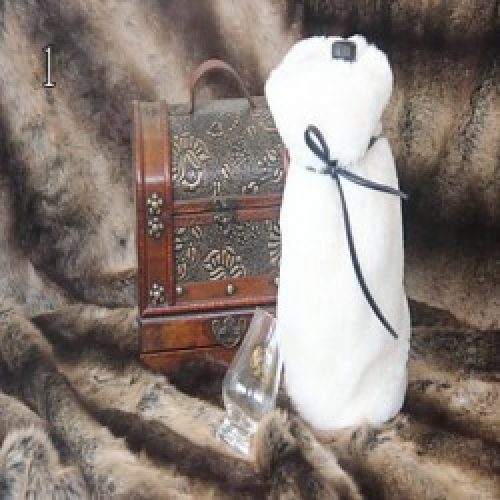 Sac de vin en fourrure et cuir Blanc