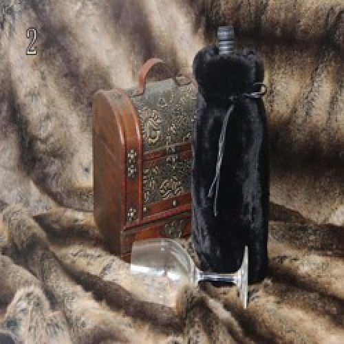 Sac de vin en fourrure et cuir Noir