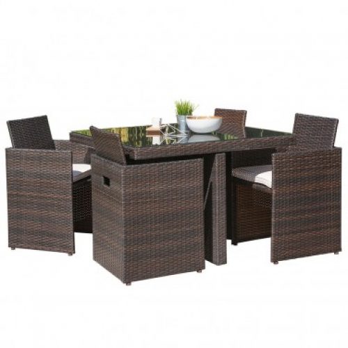 Salon de jardin encastrable DCB GARDEN 4 places avec plateau en verre – CHOCOLAT