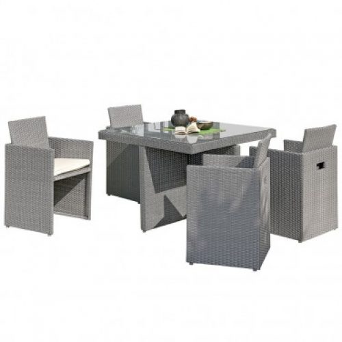 Salon de jardin encastrable DCB GARDEN 4 places avec plateau en verre – GRIS