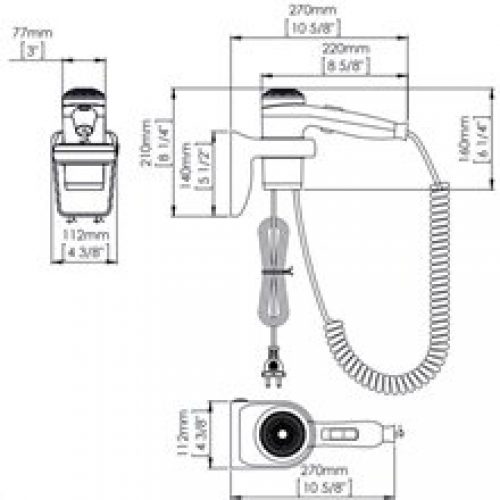 Sèche-cheveux banc individuel mural 1800W…