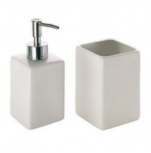 SET D’ACCESSOIRES DE SALLE DE BAINS EN CÉRAMIQUE BLANCHE ET CARRÉE | VELLA