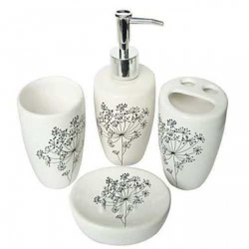 Set de salle de bain composé de 18 pièces en céramique et polyester 183 x 183 cm