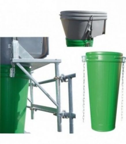 Set goulotte évacuation gravat incluant entonnoir plastique et chassis.