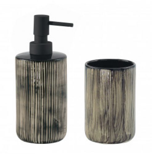 SET MODERNE D’ACCESSOIRES DE SALLE DE BAINS POUR LAVABO AVEC DISTRIBUTEUR NOIR | NAMBINO