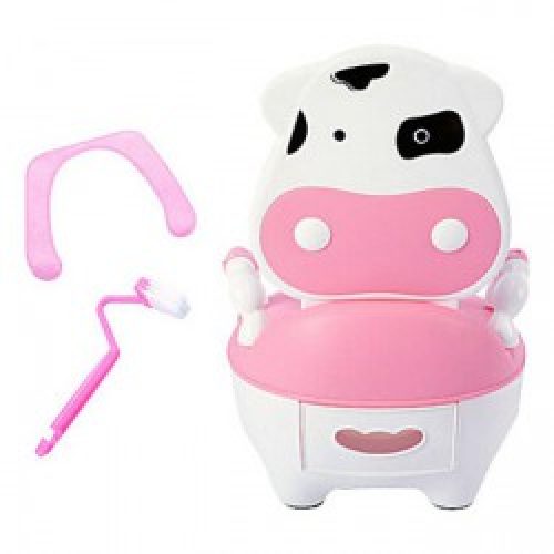 Siège de toilettes en forme de vache rose pour enfants avec brosse