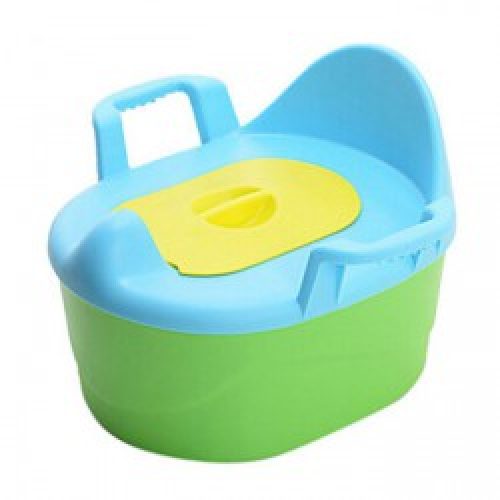 Siège de toilettes en plastique vert et bleu ciel pour enfants