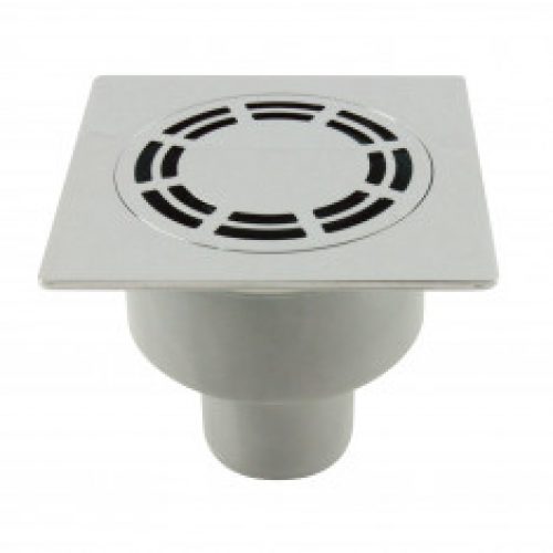 Siphon de sol laiton chromé Solusec 120×120 mm – sortie verticale