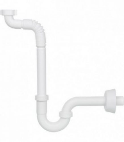 Siphon gain de place DN32 (1 1/4&Prime;), avec Tube flex. plastique blanc