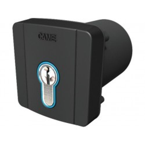 Sélecteur à clé d&rsquo;extérieur avec rétroéclairage bleu et cylindre serrure DIN. Gris RAL7024 CAME…