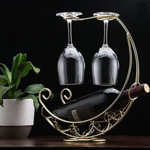 Support-bouteille et verres de style moderne en fonte Or