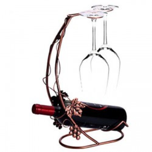 support-bouteille à motif floral et support-verre en acier inoxydable et métal