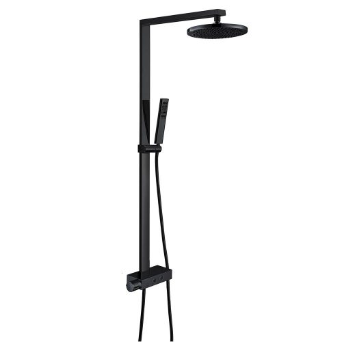 Système de douche combiné thermostatique noir NT6905B avec flexible et douchette à main – avec ou sans tête de douche ronde