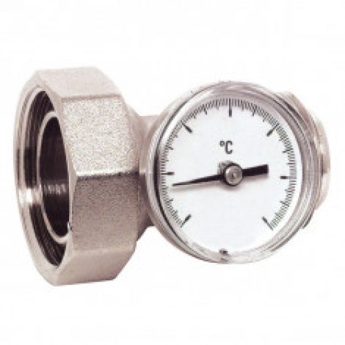 Té porte thermomètre chrome Mâle 26×34 – Ecrou Femelle 33×42