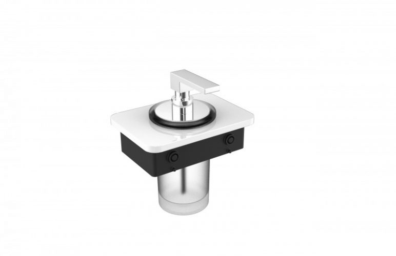 Tablette support avec distributeur de savon en verre dépoli – à fixer dans les portes-serviettes SDLHH45 et SDLHH60