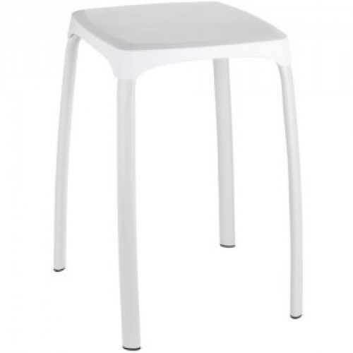 Tabouret pour salle de bain pieds acier assise ABS blanc – Losani