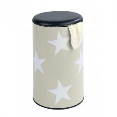 Tabouret/panier à linge – Motif étoiles – Acier – Assise rembourrée