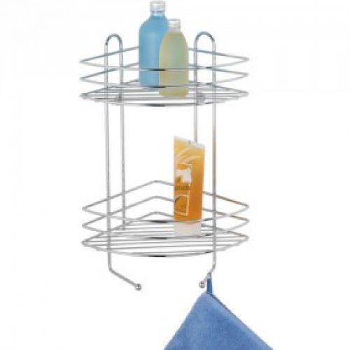 Étagère d&rsquo;angle en chrome – 2 paniers – 2 crochets