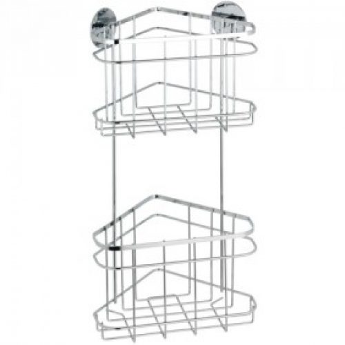 Étagère d’angle pour salle de bain – 2 paniers – Fixation Turbo-Loc