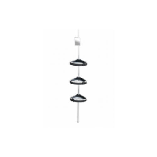 Étagère de douche télescopique d’angle 3 tablettes, crochets et miroir