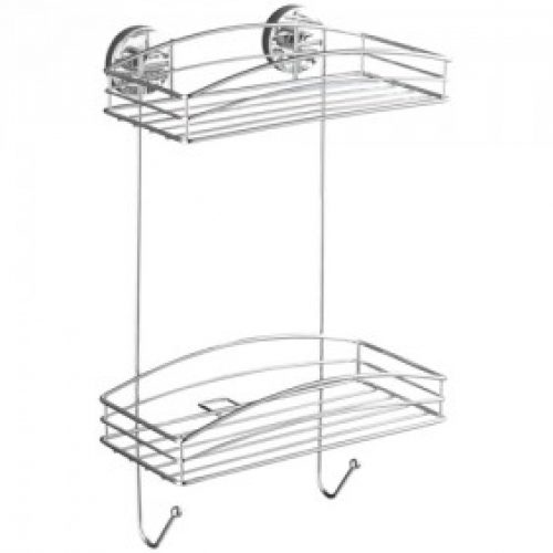 Étagère murale – 2 paniers 2 crochets – Acier inox – Vacuum-Loc