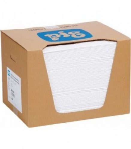 tapis absorbant PIG Oil-Only Heavy 380×510 mm, paquet 100 pces couleur blanc
